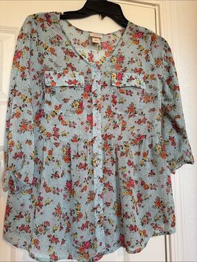 Mossimo Supply Co. Sheer Light Blue Floral Blouse